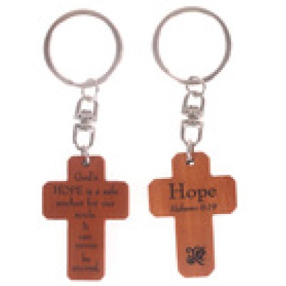 Keyring Mahogany Cross Hope Hebrews 6:19