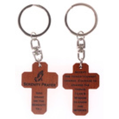 Keyring Mahogany Cross Serenity Prayer