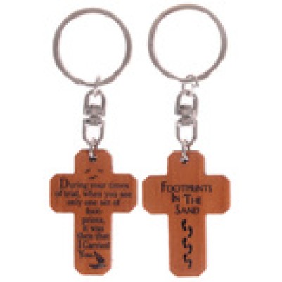 Keyring Mahogany Cross Footprints