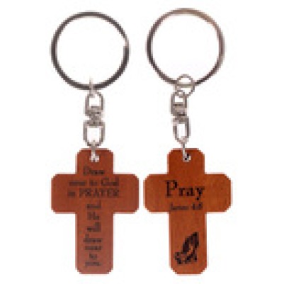 Keyring Mahogany Cross Pray