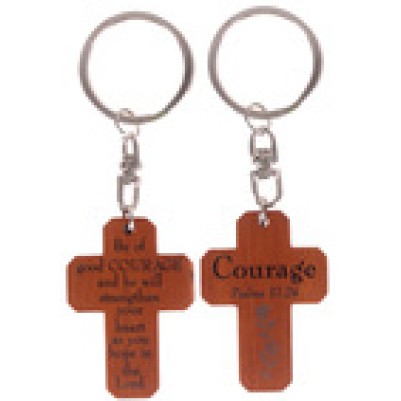 Keyring Mahogany Cross Courage