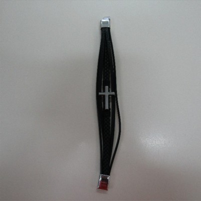 Silver cross leather bracelet