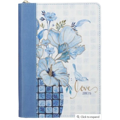 Journal Love John 3:16 Blue Floral Tile Zip