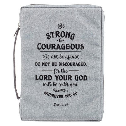 Bible Case Canvas Large Be Strong & Courageous Grey