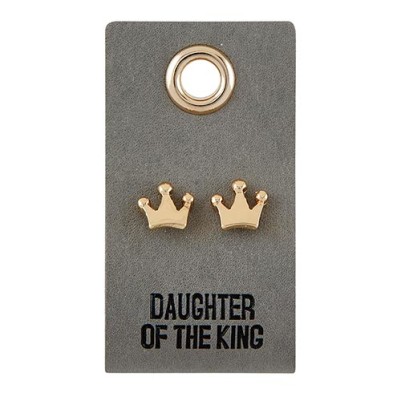 Earrings Leather Tag Crown Daughter Of The King