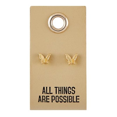 Earrings Butterfly All Things Are Possible Leather Tag