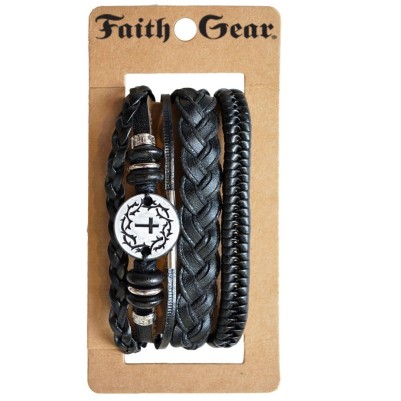 Bracelet Set Leather Crown Cross 3Pk