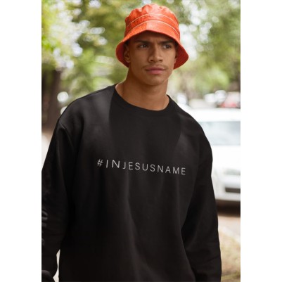 Crew Neck In Jesus Name Black Large White Ink