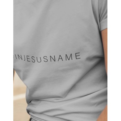 Tshirt In Jesus Name Grey 2XL Outline Black Ink