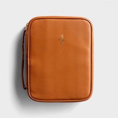 Bible Case Large Gold Cross Tan Faux Leather