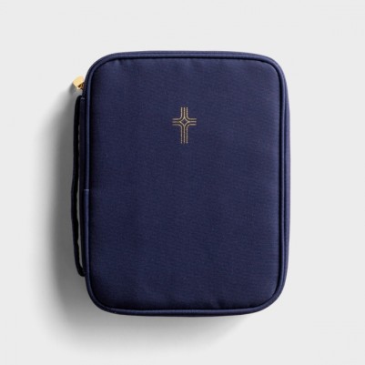 Bible Case Large Gold Cross Navy Canvas