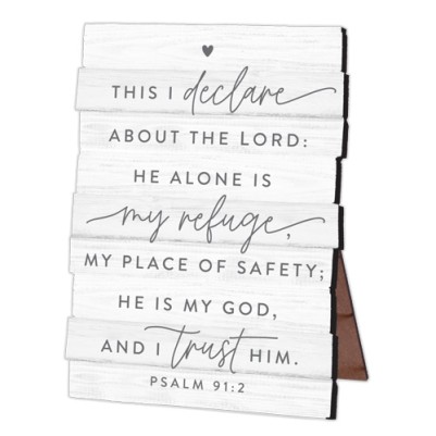 Plaque Desktop My Refuge Stacked White Wood