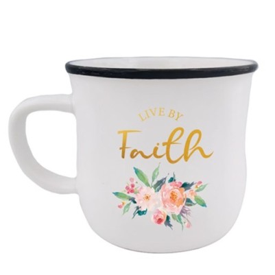 Mug Live By Faith White Floral Ceramic