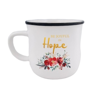 Mug Be Joyful In Hope White Floral Ceramic