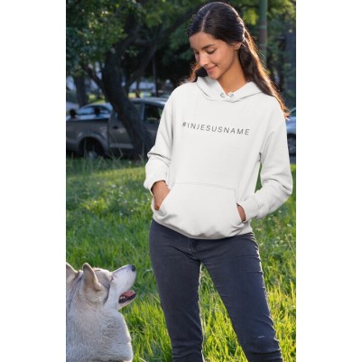 Hoodie #In Jesus Name White Large Black Ink