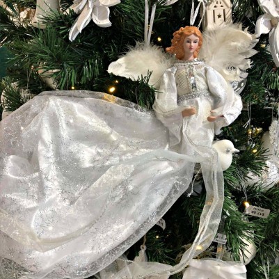 Angel Flying Silver/White Porcelain