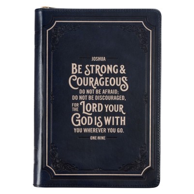 Journal Be Strong & Courageous Blue Faux Leather Zip