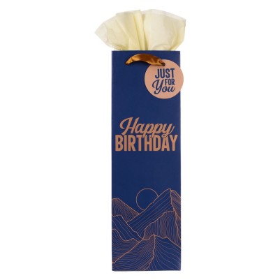 Bottle Gift Bag Happy Birthday Blue