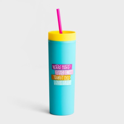 Tumbler Word Hard Stay Sweet Blue With Straw
