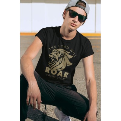Tshirt Roar Black Large Outline Gold Ink