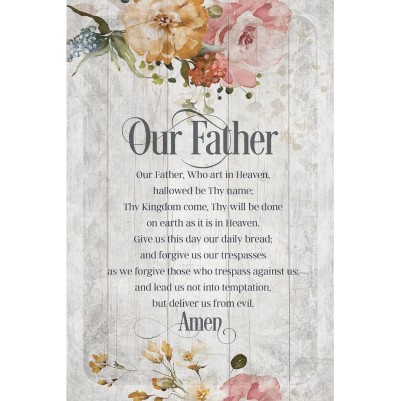 Plaque Our Father Floral Silver Edge MDF