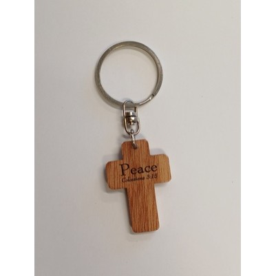 Keyring Cross Mahogany Peace