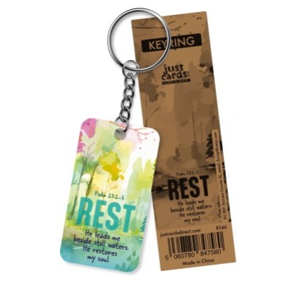 Keyring Rest Psalm 23 Wood