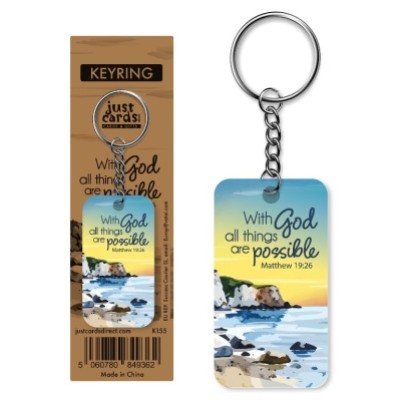 Keyring With God All Things are Possible Wood