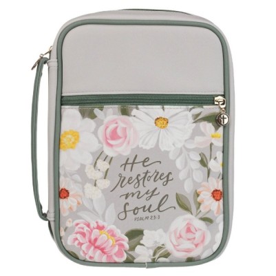Bible Case Large He Rstores My Soul Green/Grey Floral