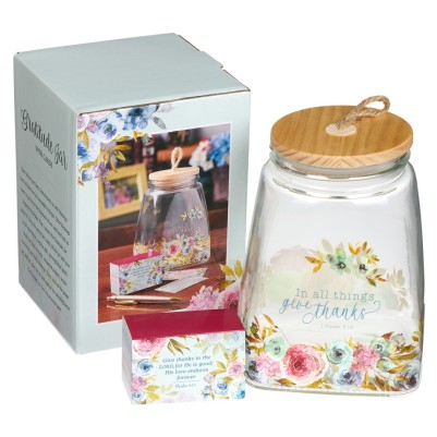 Gratitude Jar In All Things Give Thanks Glass Floral