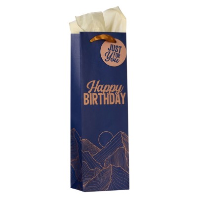Bottle Gift Bag Happy Birthday Blue
