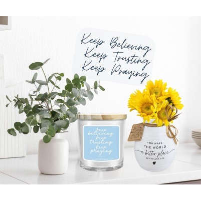 Candle Keep Believing Trusting Praying Blue
