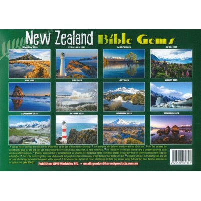 2025 Calendar Bible Gems NZ Scenery (08/24)